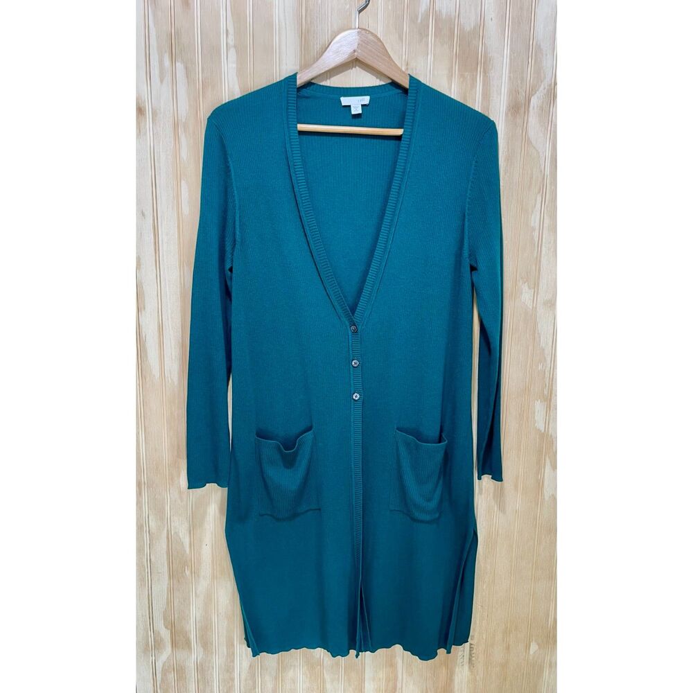J. Jill Duster cardigan silk blend hunter green grandma core classic women M